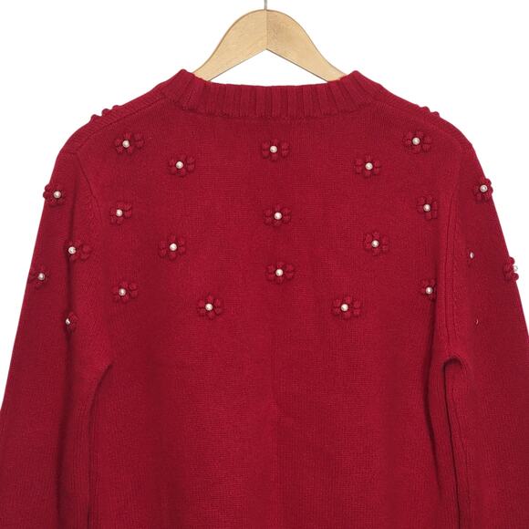 Alashan Wool Pearl Embellished Red Sweater Crew Neck Holiday Party Winter XL - Picture 10 of 15